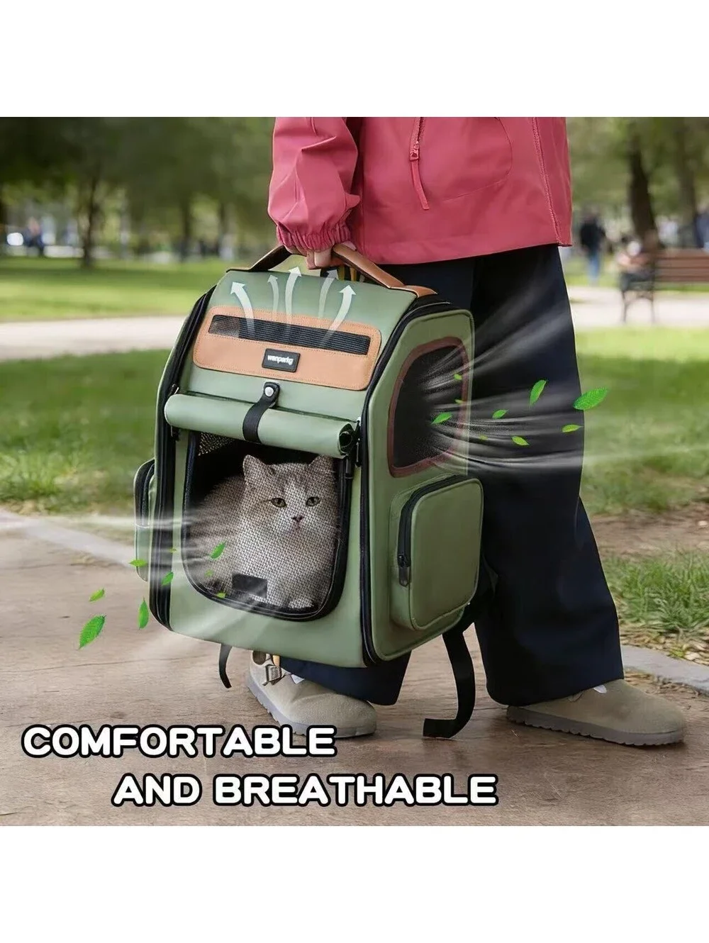 Cat Backpack Carrier Breathable Mesh Travel Bag Small Dog Pet Green 16.5